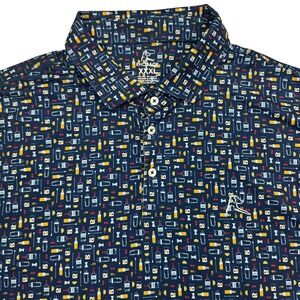 Rhoback Polo Shirt Mens 3XL Blue Cocktail Drinks Print Golf Performance Stretch